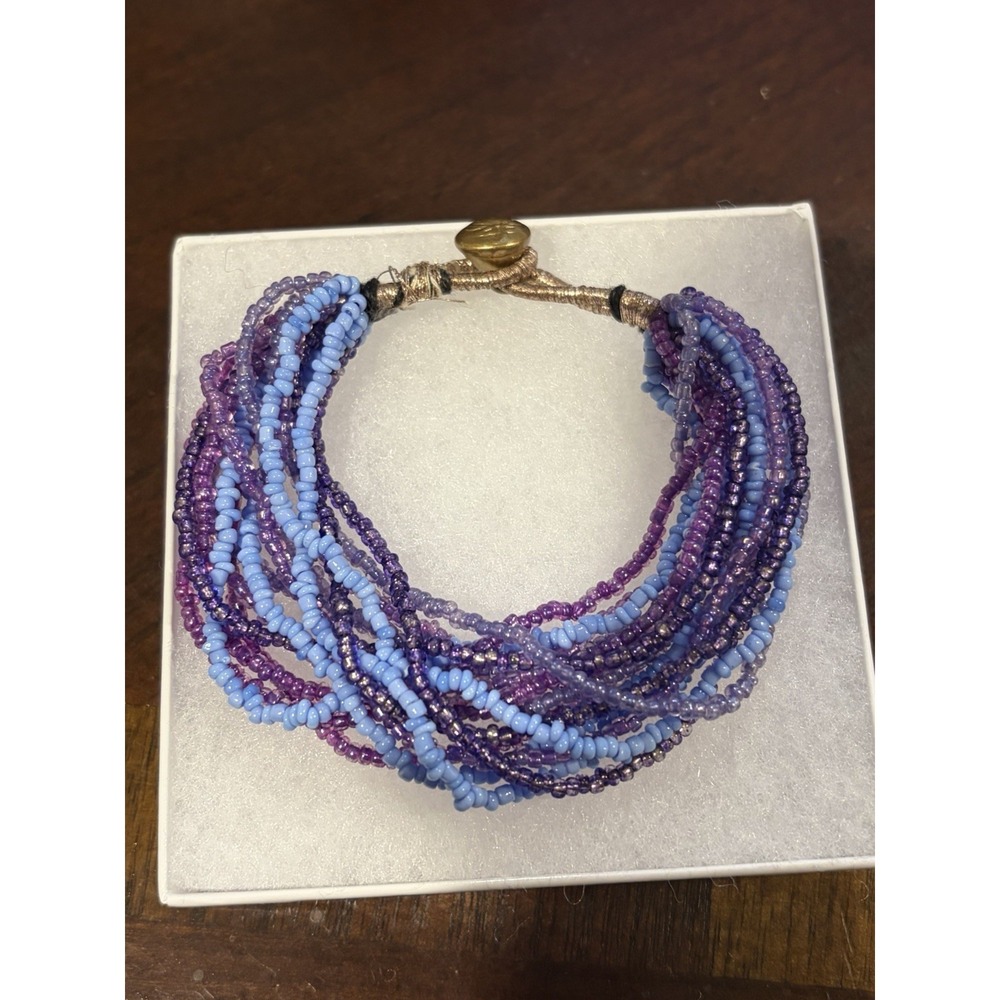 Handmade Purple Multi Strand Seed Bead Bracelet~15 Strand 7" Wrist Button Toggle